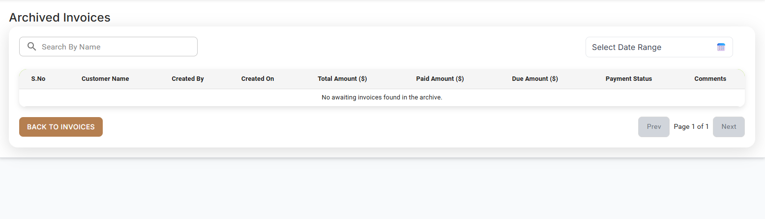 Archived Invoices